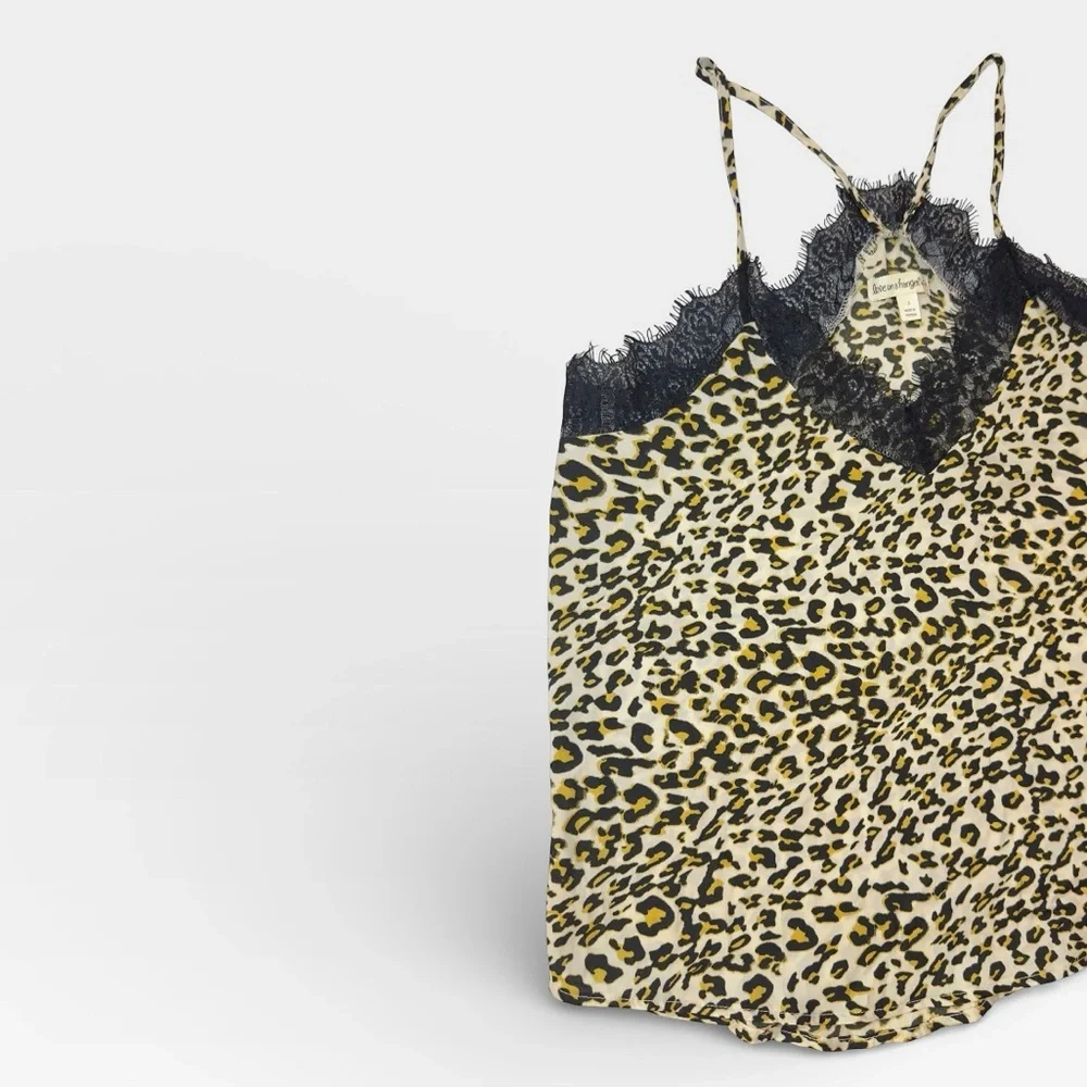 NWT Love on a Hanger Leopard Primt Lace Trim Camisole Tank Top Satin SMALL